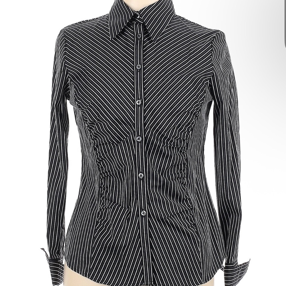 Thomas Pink Black and White Tailored Striped Women's Top